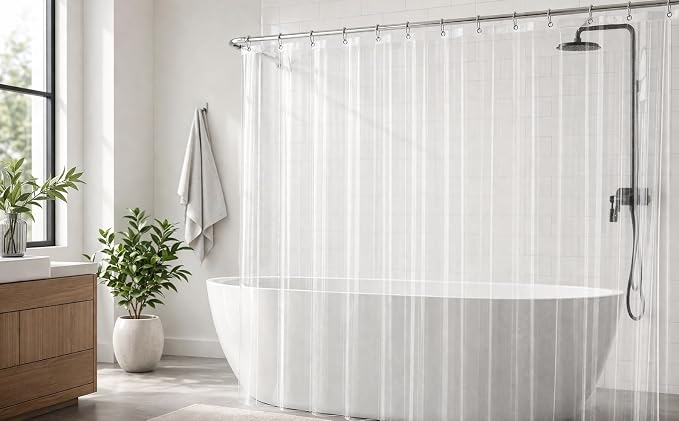 EHZNZIE Crystal Clear Shower Curtain Liner 54x72, PEVA Waterproof Bath Curtain, No Chemical Smell, Weighted Magnets, Durable with 9 Rustproof Metal Grommets