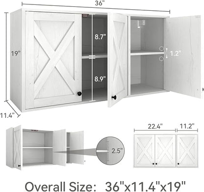YOURLITE Laundry Cabinet, Medicine Cabinet, Bathroom Kitchen Storage Wall Mounted Farmhouse Organizer with Shelves Over Toilet, 36" Wide, White