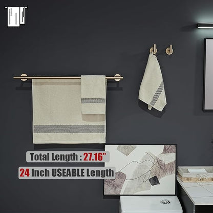 JQK Double Towel Bar Champagne Bronze, 27 Inch 304 Stainless Steel Thicken 0.8mm Towel Rack for Bathroom, Towel Holder Wall Mount, Useable Length 24 Inch, TB100L24-CB