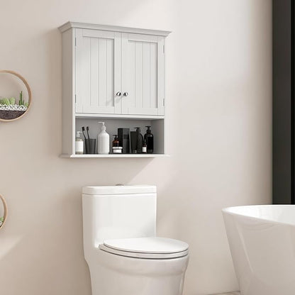 Giantex Bathroom Cabinet Wall Mount, Medicine Cabinet with Adjustable Shelf, Open Shelf, Over The Toilet Space Saver Storage Organizer for Laundry Room, Kitchen, Cupboard (White)