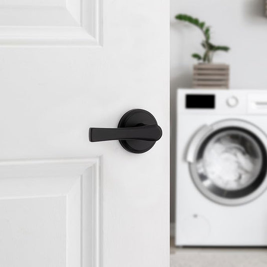 Kwikset Katella Interior Passage Door Handle, Lever For Closet and Hallway Doors, Reversible Non-Locking Handle Lever, Matte Black, with Microban Protection