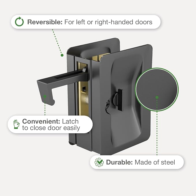 Richelieu Hardware 1701FBPSBC Onward Rectangular Pocket Door Pull with Privacy Lock, 3-1/4 in (82 mm), Black