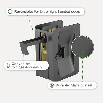 Richelieu Hardware 1701FBPSBC Onward Rectangular Pocket Door Pull with Privacy Lock, 3-1/4 in (82 mm), Black