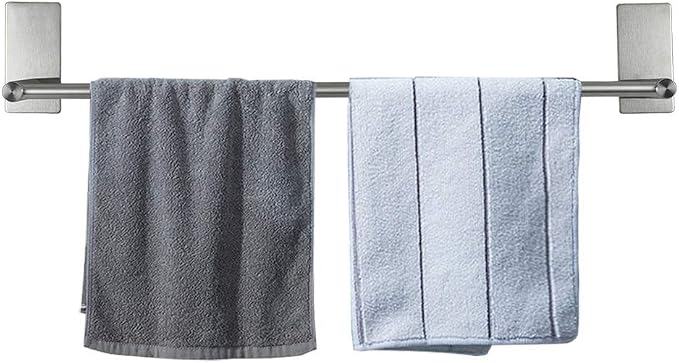 NearMoon Self Adhesive Bathroom Towel Bar- Stainless Steel Bath Wall Shelf Rack Hanging Towel Stick On Sticky Hanger Contemporary Style, NO Drilling (1 Pack, Brushed Nickel, 24-Inch Towel Rack)