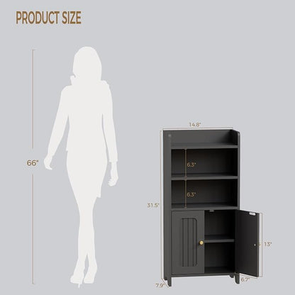 BEWISHOME Bathroom Storage Cabinet,Small Floor Cabinet,Toilet Paper Cabinet | with 2 Doors and Shelves, Bathroom Organizers and Storage for Small Spaces, Black 7.9" D x 14.6" W x 31" H YYG08B