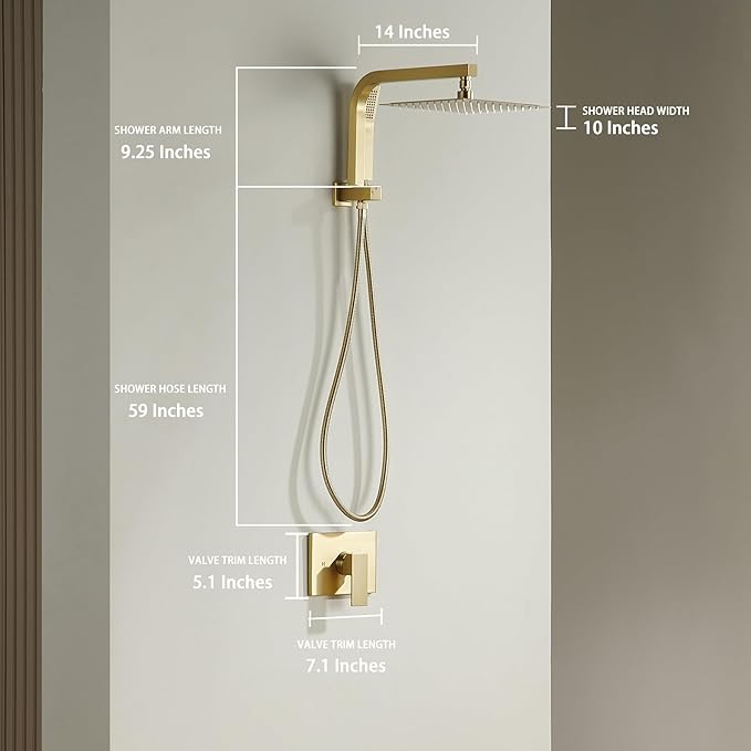 Brushed Gold Shower System with 10Inch Rain Shower Heads with Handheld Spray Combo, Gold Shower Faucet Set with Rain Shower and Handheld, Gold Shower Head and Handle Set(Shower Valve Kit Included)