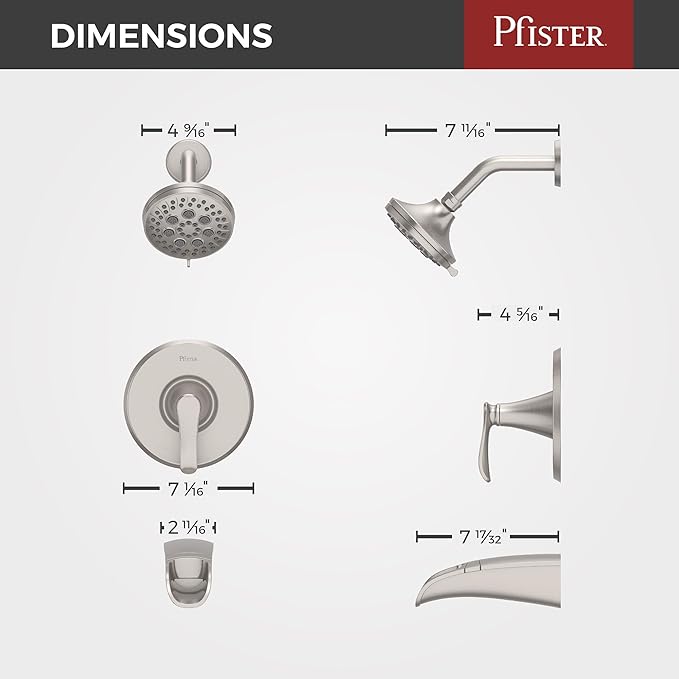 Pfister 8P8-WS2-JDSGS Jaida 1-Handle Tub & Shower Faucet with Adjustable Spray Width In Spot Defense Brushed Nickel