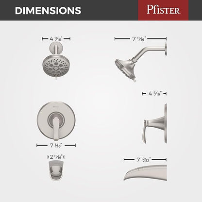 Pfister 8P8-WS2-JDSGS Jaida 1-Handle Tub & Shower Faucet with Adjustable Spray Width In Spot Defense Brushed Nickel
