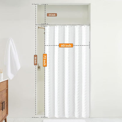 White Boho Fabric Shower Curtain 60 x 72 Modern Shabby Chic Textured Tufted Chevron Striped Minimalist Cloth Bathroom Shower Curtain