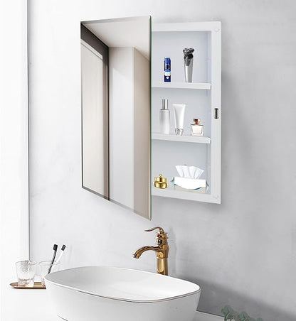 Bathroom Medicine Cabinet with Beveled Mirror,Medicine Cabinet with Storage Function,Hanging Storage Cabinet,Bathroom Mirror Cabinet,Adjustable Shelves,White (16 x 20 inch)