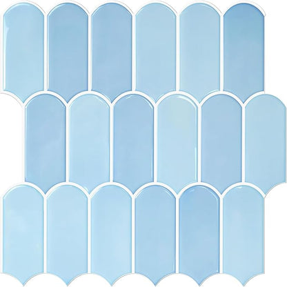 Vamos Tile Thicker Peel and Stick Backsplash Tile,Light Blue,10-Sheet | Self Adhesive Vinyl Wall Tiles with White Grout, Stick on Backsplash for Kitchen, Bathroom, RV,Laundry,11.1''x12''
