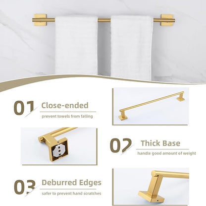 Suyar Brushed Gold Bathroom Accessories, Bathroom Hardware Set 4 Pieces | Include Robe Hook, Toilet Paper Holder, Hand Towel Holder, Towel Bar, SUS304 Stainless Steel, Wall Mounted