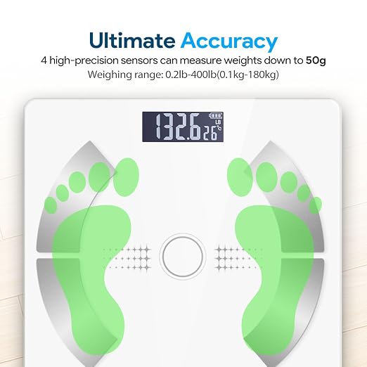 Digital Smart Scale for Body Weight and Body Composition – BMI, Body Fat, Muscle Mass Reading, Bluetooth Sync with Compatible Apps, Personal Use at Home【White】