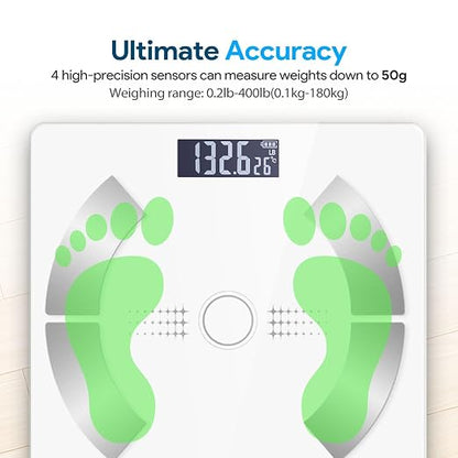 Digital Smart Scale for Body Weight and Body Composition – BMI, Body Fat, Muscle Mass Reading, Bluetooth Sync with Compatible Apps, Personal Use at Home【White】