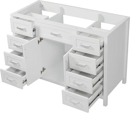 47" Bathroom Vanity Base Only, Cabinet with Soft-Closing Drawers and Doors, Simple & Modern Style, Solid Wood Frame, White