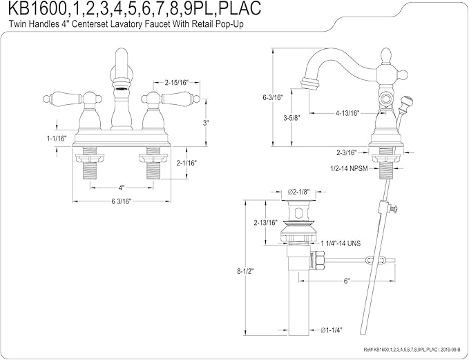 Kingston Brass KB160PLAC Heritage 4 in. Centerset Bathroom Faucet, Antique Copper