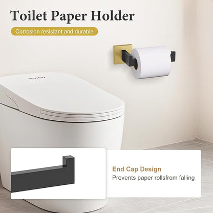 TURS 5-Piece Bathroom Hardware Set Matte Black and Gold Towel Bar Set Bath Towel Holder Sets SUS 304 Stainless Steel Wall Mounted Towel Rack Sets for Bathroom.