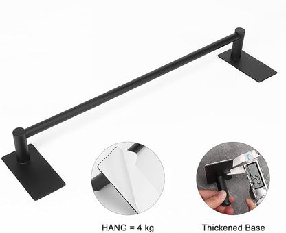 NearMoon Self Adhesive Bathroom Towel Bar- Stainless Steel Bath Wall Shelf Rack Hanging Towel Stick On Sticky Hanger Contemporary Style, NO Drilling (2 Pack, Matte Black, 12-Inch Towel Rack)