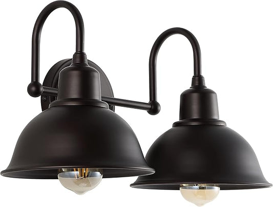 JONATHAN Y 18" Oil Rubbed Bronze Farmhouse Industrial 1-Light LED Vanity Wall Sconce for Bathroom Mirror Kitchen, Metal Shade, Dimmable Vintage Lighting, LED Bulb Included (JYL7482B)