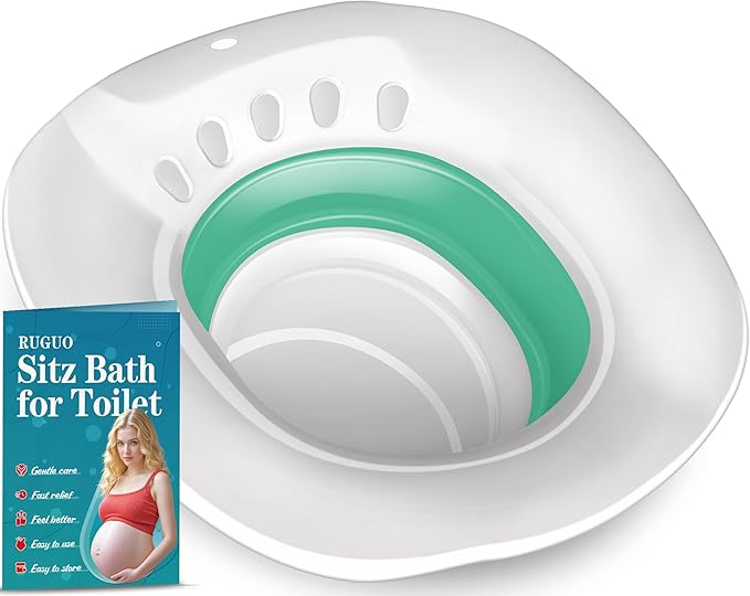 RUGUO Sitz Bath for Toilet Seat - Yoni Steam Seat - Sitz Bath for Hemorrhoids and Postpartum Care - Portable Bidet BPA Free - Foldable Basin for Epsom Salt Soak - Green