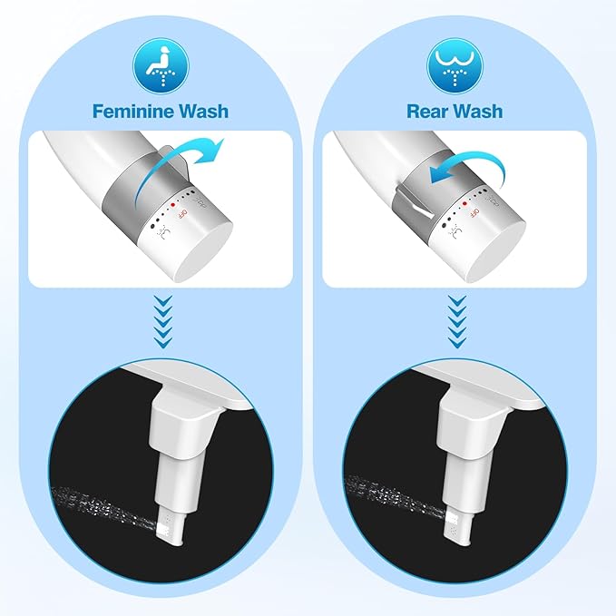 Non-Electric Bidet Dual Mode Bidet Attachment for Toilet, Ultra Slim Rotary Switch Retractable Nozzles for Rear & Feminine Cold Water Wash, Adjustable Water Pressure, Stainless Steel Inlet