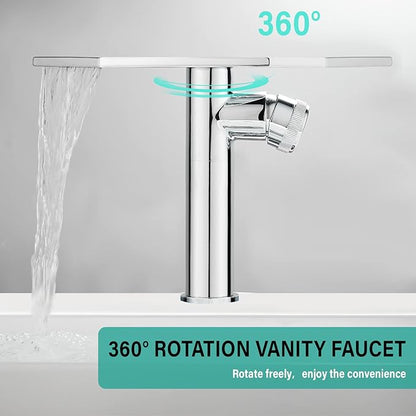 becola Modern Chrome Bathroom Faucet，Tall Waterfall Faucet for Bathroom Sink，Single Hole Cold and Hot Basin Mixer Tap，Single Handle Vanity Faucet with Adjust Knobs and Two Supply Lines