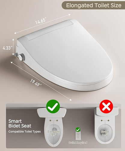 Electric Toilet Seat Elongated with Voice Control, Heated Toilet Seat with Warm Water & Dryer, Radar Sensor Auto Open/Close, LED Temp Display, Electric Bidet Toilet Seat for Bathroom