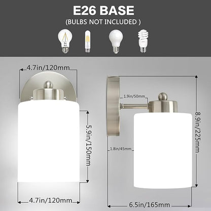 Frosted Wall Sconce Set of Two,Brushed Nickel Bathroom Vanity Lights,Modern Vanity Light,Farmhouse Wall Light Fixtures for Bathroom,Livingroom,Hallway