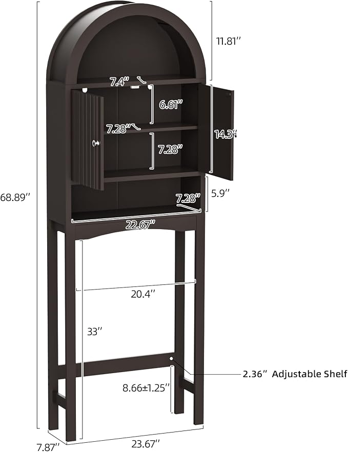Spurgehom Arch Over The Toilet Storage Cabinet, Bathroom Organizer (Coffee) | Freestanding Bathroom Shelf Equipped with Anti-Tipping Device, Space-Saving Vertical Toiletries Storage Cabinet