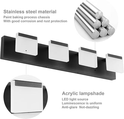 Ralbay 4 Light Black Bathroom Vanity Light Fixtures Acrylic Matte Black Vanity Light Fixtures LED Modern Bathroom Vanity Lights Over Mirror