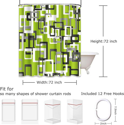Shower Curtain, for Bathroom Decor 72 x 72 Inch, Modern Lime Green | Black Gray White Waterproof Polyester Fabric Shower Curtains Set with Hooks