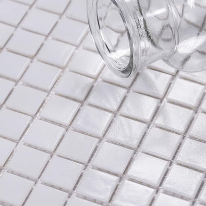 11.5 sq.ft White Glass Mosaic Tile for Bathroom, Pool, Kitchen Backsplash | Waterproof Wall & Floor Tile. Heat & frost resistant outdoors. Mesh-mounted easy install. Use any grout. Easy clean. 10pcs.