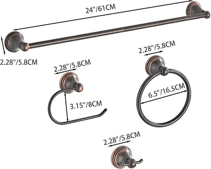 4-Piece Towel Bar Set, 24 Inch Towel Racks for Bathroom Wall Mounted in Oil Rubbed Bronze, SUS304 Stainless Steel Complete Bathroom Hardware
