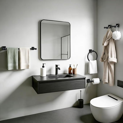 5-Piece Matte Black Bathroom Hardware Set, SUS304 Stainless Steel Wall Mounted Towel Rack Set, 24 Inch Towel Bar, Towel Ring, Toilet Paper Holder, 2 Towel Hooks, Multipurpose Bathroom Accessories