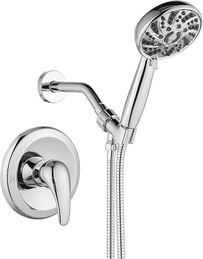 gotonovo Shower Faucet Set with Valve Kit 6 Mode Handheld Polished Chrome | Bathroom Shower Head and Handle Set,6 Modes ABS Handheld Spray,Pressure Balance Valve and Trim Kit Complete,Single-Handle
