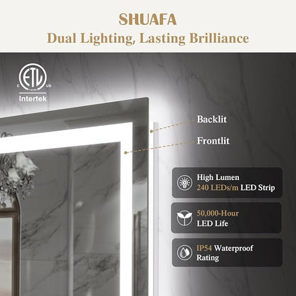 48X36 Inch Frontlit+ Backlit LED Bathroom Mirror with Lights | Bathroom Vanity Mirror for Wall, Ultra-Clear Tempered Glass, Shatter-Proof, Anti-Fog and Memory Function, ETL Listed