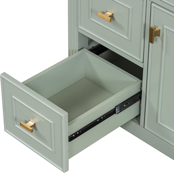 30" Bathroom Vanity with Ceramic Sink, Undermount Single Basin Bath Vanity Set w/1 Flip-Up & 2 Drawers,Modern Freestanding Storage Cabinet w/Adjustable Shelf,Solid Wood Frame,Green