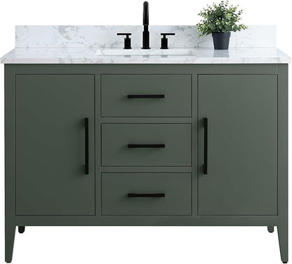HomeBeyond 48 Inch Bathroom Vanity with Sink & Ceramic Top, Single Vanity Cabinet with Basin, Soft-Closing Doors & Matte Black Hardware, Vintage Green