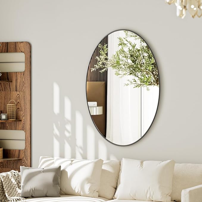 Koonmi Black Oval Bathroom Mirror, 24"x36" Oval Mirror for Wall | Shatterproof Bathroom Vanity Mirror for Bedroom Living Room Entryway, Horizontal or Vertical, Hardware Included