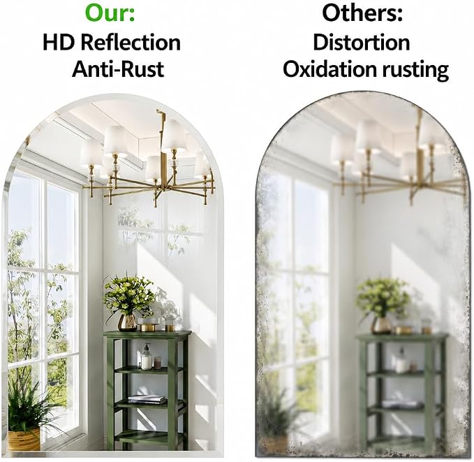 Frameless Bathroom Mirror, 24"x40" Beveled Arched Wall Mirrors | Frameless, 15mm beveled edge, 5mm HD glass, shatterproof, anti-rust, french cleat, for bathroom/bedroom/entryway