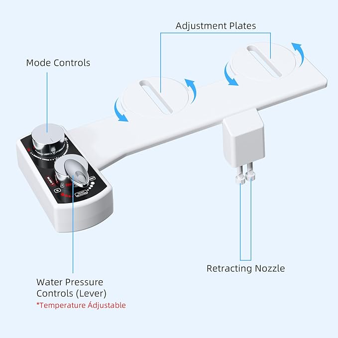 Hibbent Bidet Attachment for Toilet, Hot and Cold Water Spray Non-Electric Dual Nozzle for Frontal & Rear Wash, Adjustable Water Pressure Control, Self Cleaning Water Sprayer, Black/Chrome