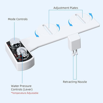 Hibbent Bidet Attachment for Toilet, Hot and Cold Water Spray Non-Electric Dual Nozzle for Frontal & Rear Wash, Adjustable Water Pressure Control, Self Cleaning Water Sprayer, Black/Chrome