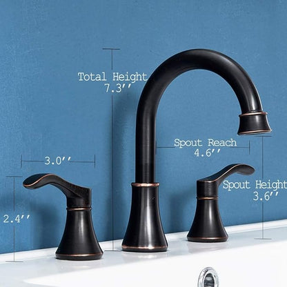 Oil Rubbed Bronze Bathroom Faucet, 2 Handle 3 Hole 8 Inch Widespread Bathroom Faucet, 360°Swivel High-Arc Spout, Stainless Steel Faucet for Bathroom/Vanity/Lavatory, VAL052HZST