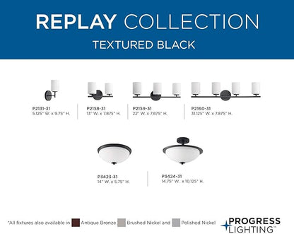 Replay Collection 4-Light Etched Glass Modern Bath Vanity Light Textured Black