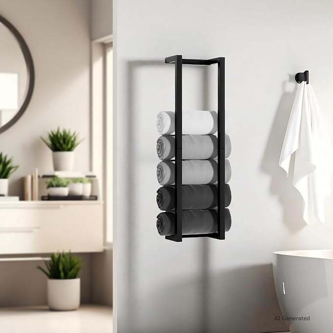 304 Stainless Steel Towel Racks for Bathroom | 30 Inch Towel Storage Rack for 6-8 Large Rolled Towels,Matte Black Towel Holder,Wall Mounted Towel Organizer