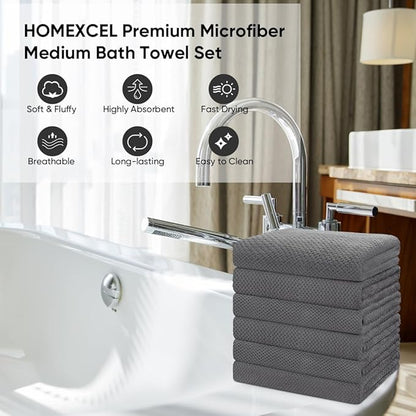 HOMEXCEL 6PK Bath Towel Set, 24x48 in, Absorbent&Quick Dry Towels for Hotel | Ultra Soft, Lightweight Towels for Bathroom, Spa and Beauty Parlor, Grey