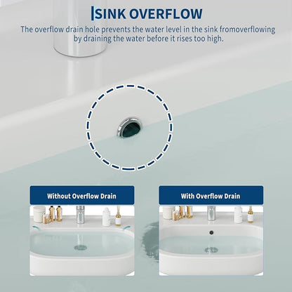 22" x 17" Pedestal Sink – White Ceramic Rectangular Bathroom Vanity with Overflow, Bathroom Pedestal Sink with 1 Faucet Hole