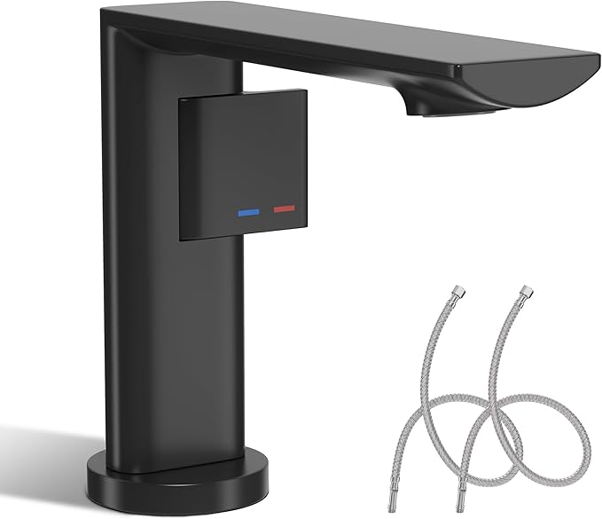Modern Single Hole Bathroom Faucet | 5.3" Matte Black Luxury Vessel Sink Faucet | Spot-Free Finish & Anti-Splash Design | Premium Ceramic Valve, Easy Installation | 1 or 3 Hole