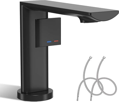 Modern Single Hole Bathroom Faucet | 5.3" Matte Black Luxury Vessel Sink Faucet | Spot-Free Finish & Anti-Splash Design | Premium Ceramic Valve, Easy Installation | 1 or 3 Hole