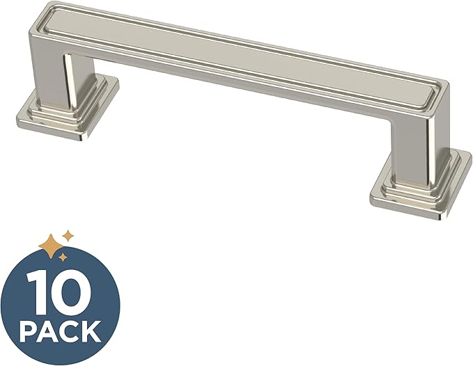 Franklin Brass 10 Pack Polished Nickel Cabinet Handles 3 inch (76mm) Kitchen Cabinet Handles and Drawer Pulls for Cupboards and Dressers | Recessed Square